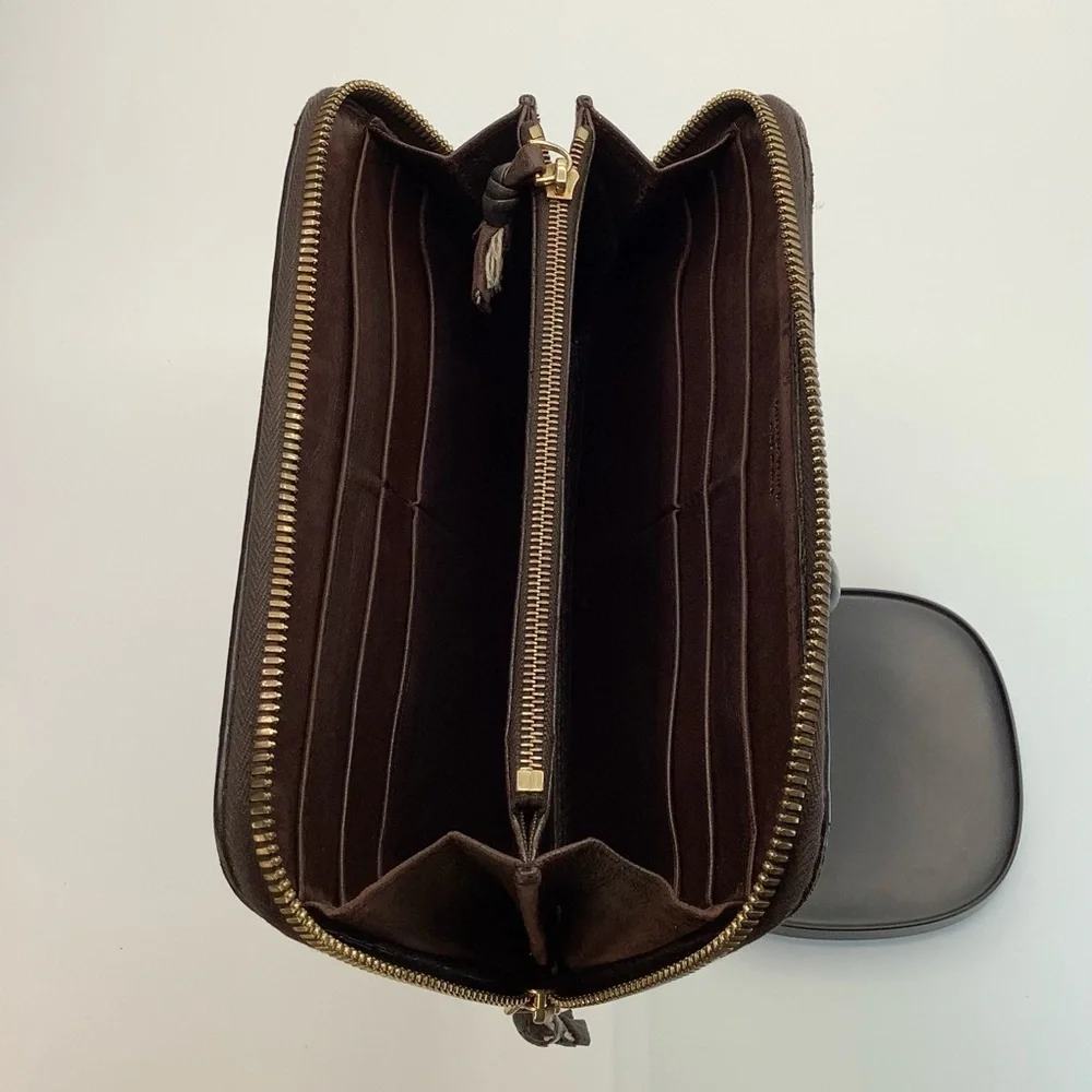 Bottega Veneta Intrecciato Brown Woven Leather Zip Around Wallet